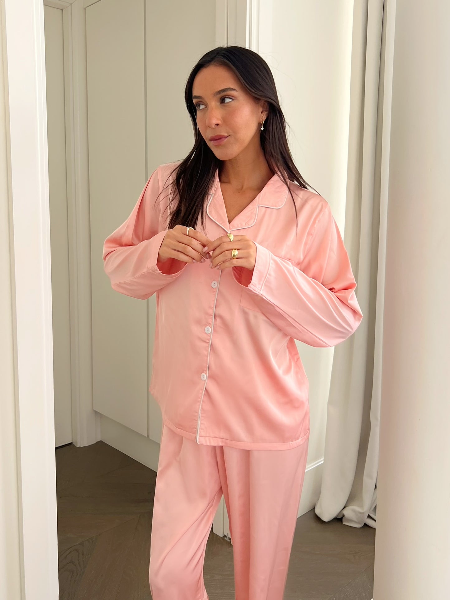סט פיג'מה סאטן ורוד