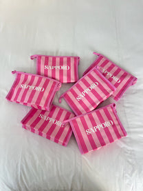 תיק איפור ורוד פסים