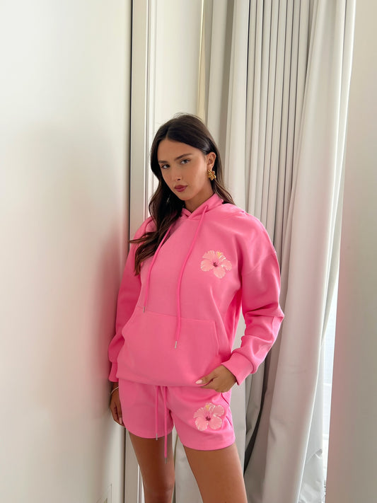 חליפת סווטשרט פרח ורודה