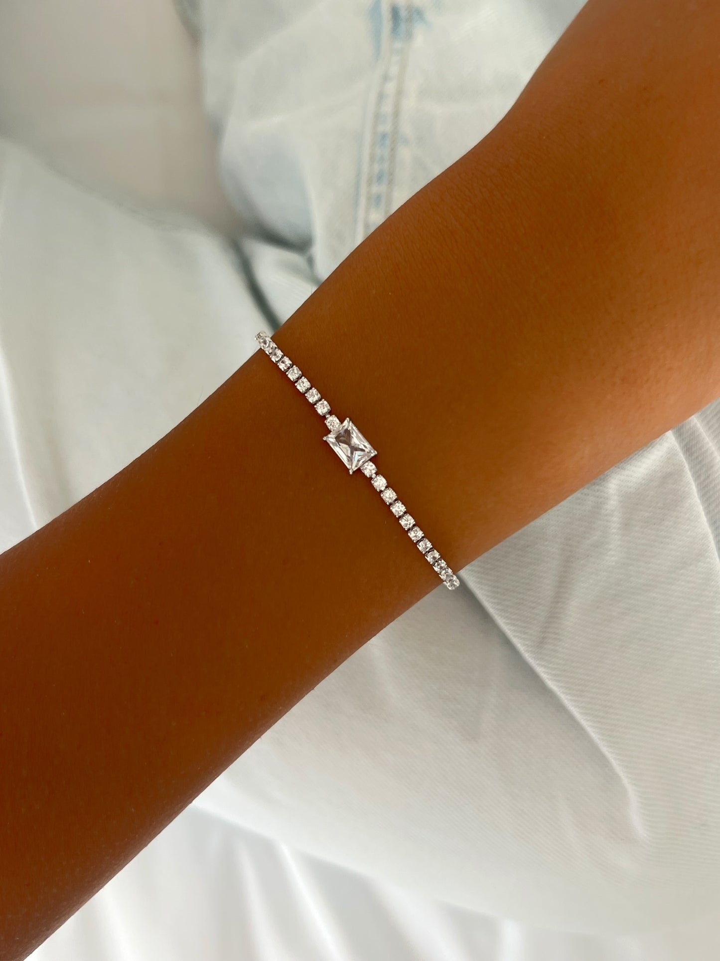 צמיד טניס זירקון מלבן