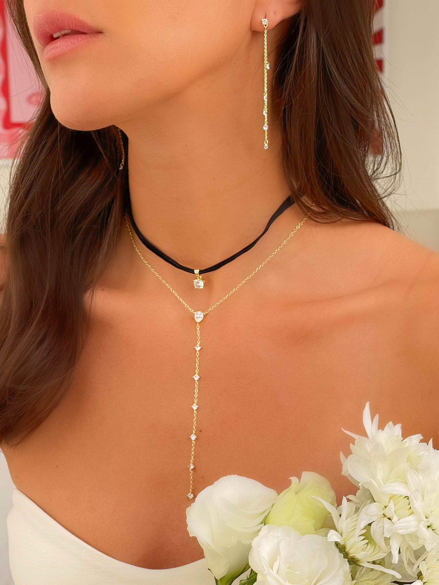 שרשרת טיפה נופלת בשילוב זירקונים