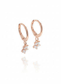 זוג עגילי חישוק פרח משובץ מכסף אמיתי 925