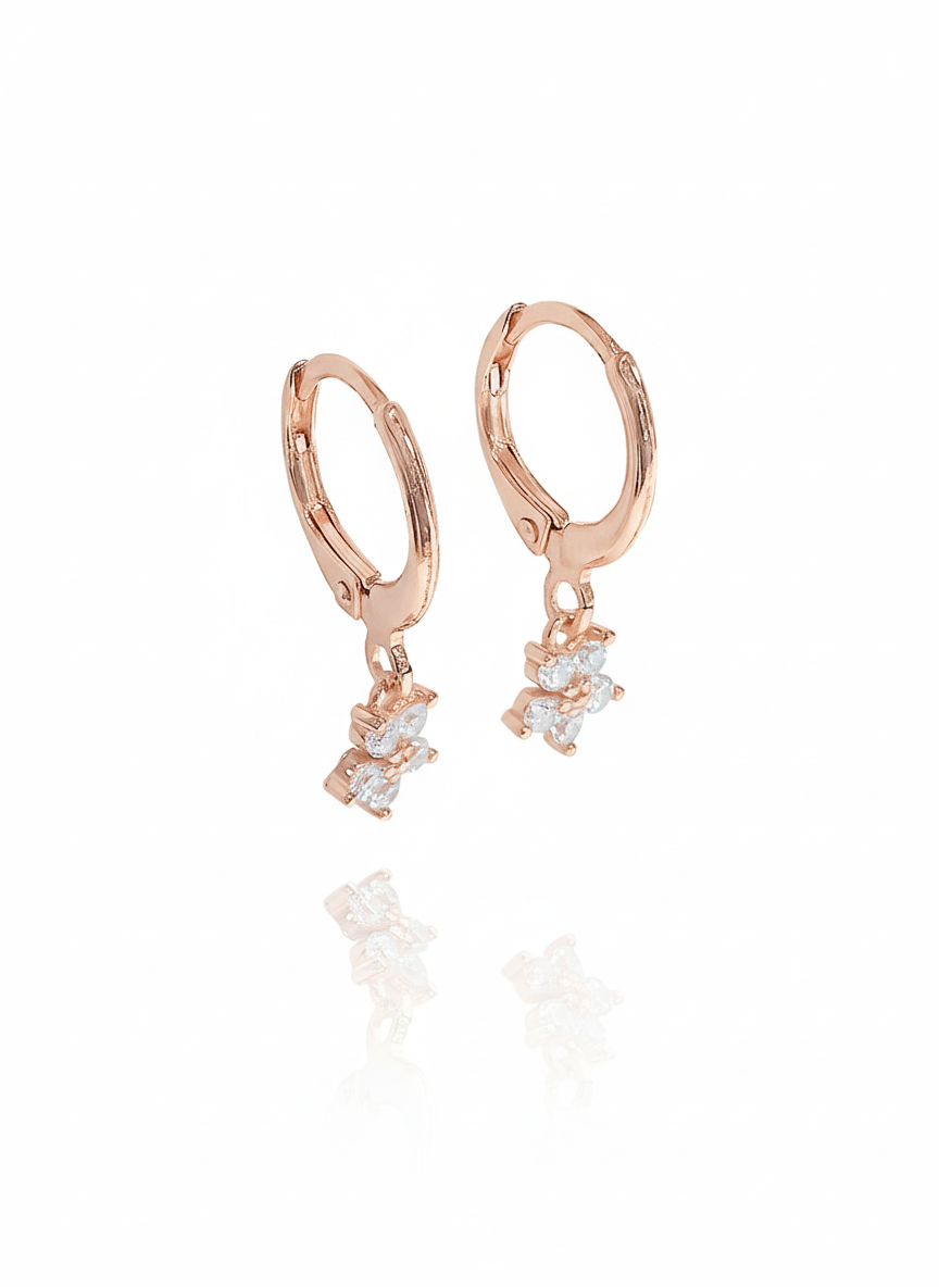 זוג עגילי חישוק פרח משובץ מכסף אמיתי 925