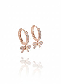 זוג עגילי חישוק פפיון משובץ מכסף אמיתי 925