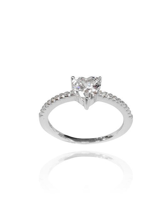 טבעת לב משובצת מכסף אמיתי 925