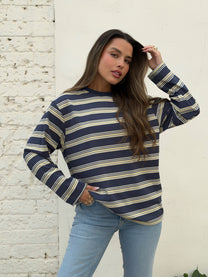 חולצת אוברסייז פסים רומי כחול צהוב