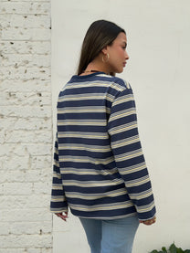 חולצת אוברסייז פסים רומי כחול צהוב