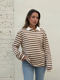 חולצת צווארון אוברסייז חום