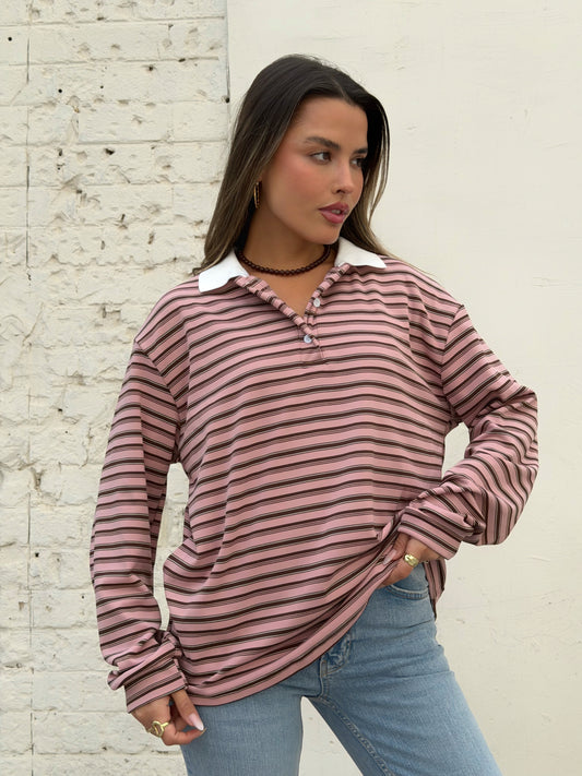 חולצת צווארון אוברסייז ורוד