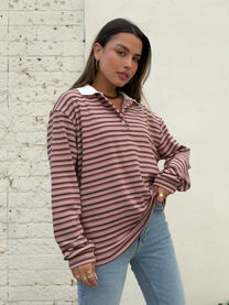 חולצת צווארון אוברסייז ורוד