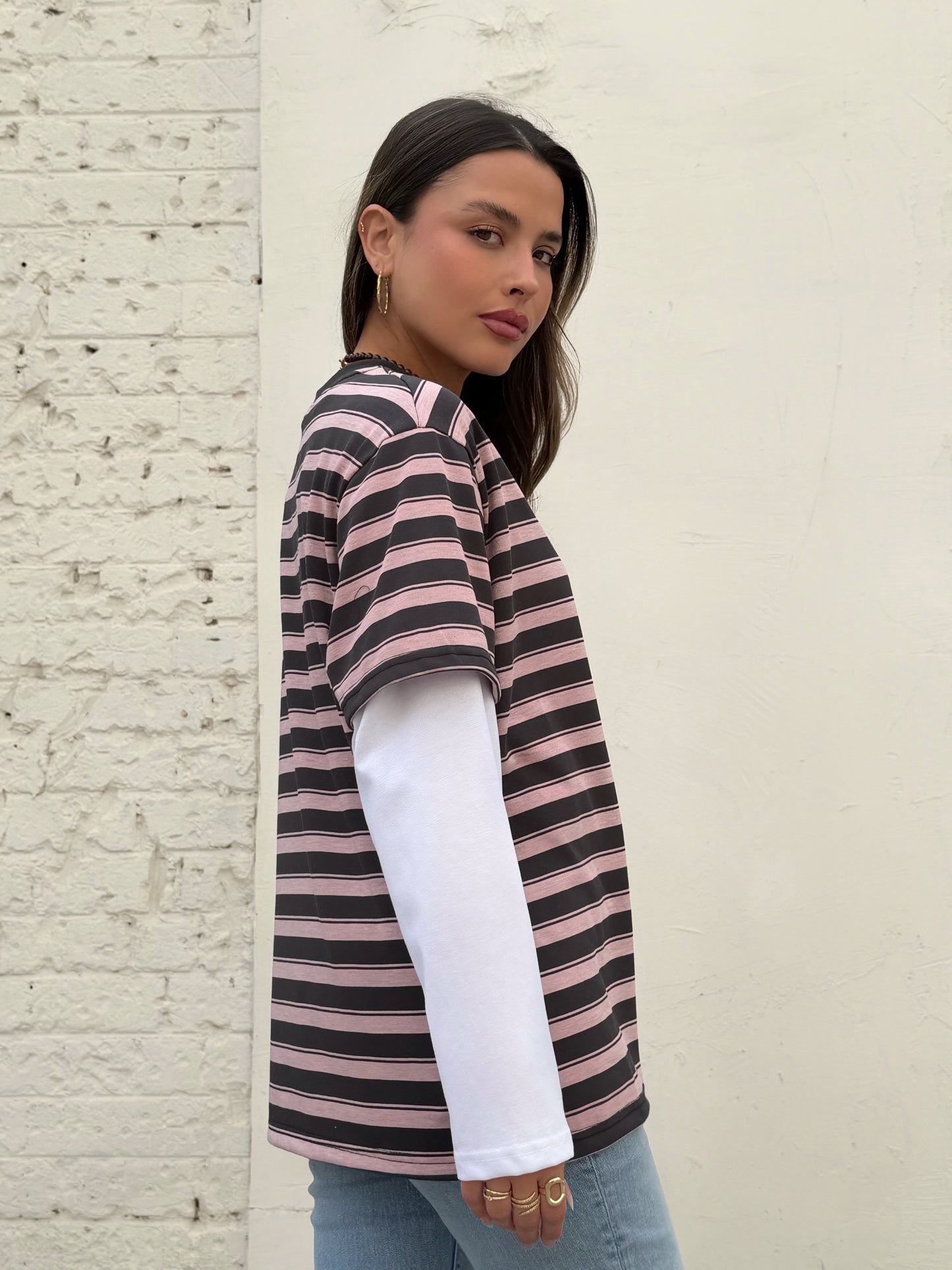 חולצת פסים ארוכה כפולה