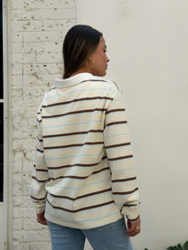 חולצת צווארון אוברסייז חום/תכלת