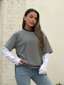 חולצת פסים ארוכה כפולה