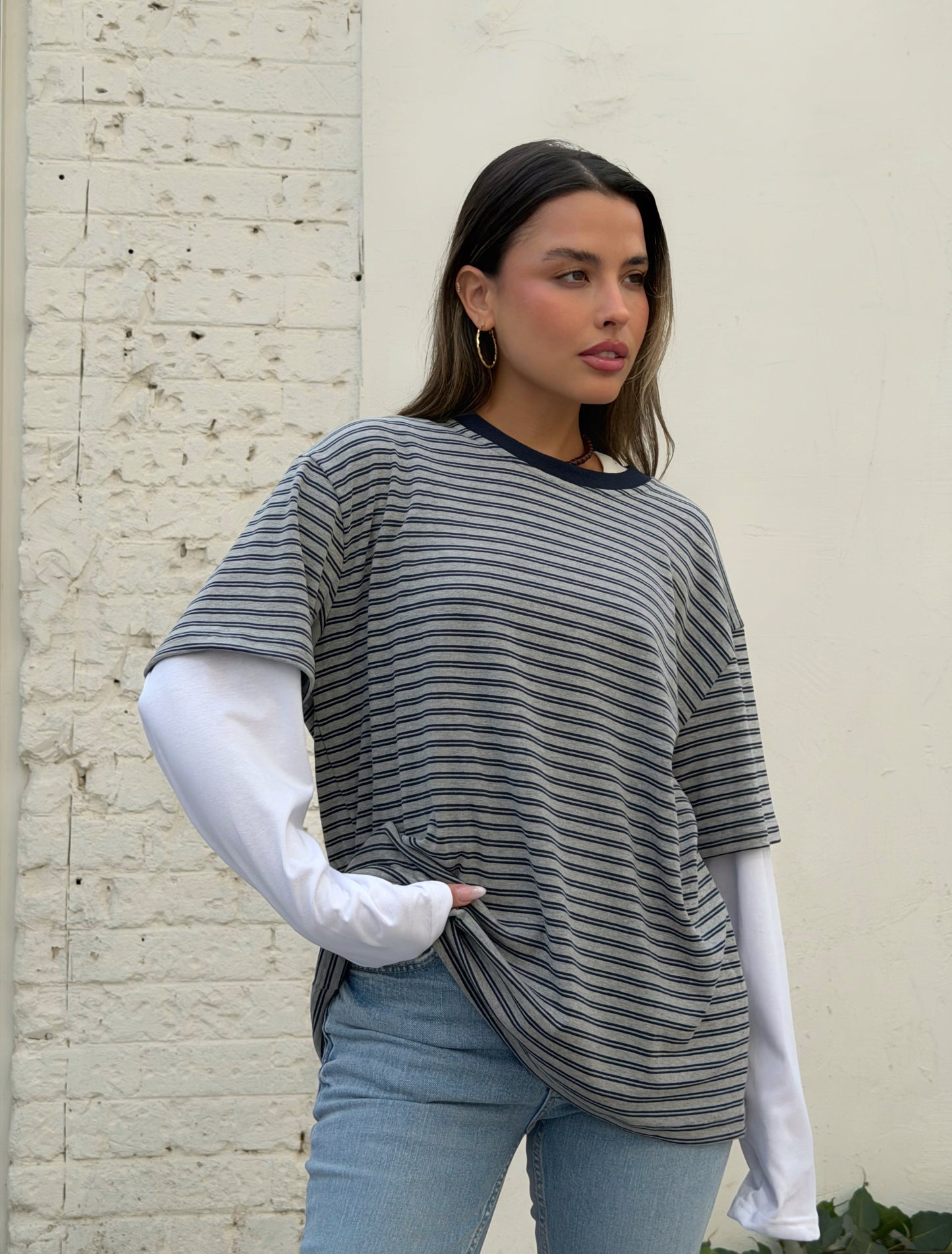 חולצת פסים ארוכה כפולה