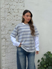 חולצת פסים ארוכה כפולה