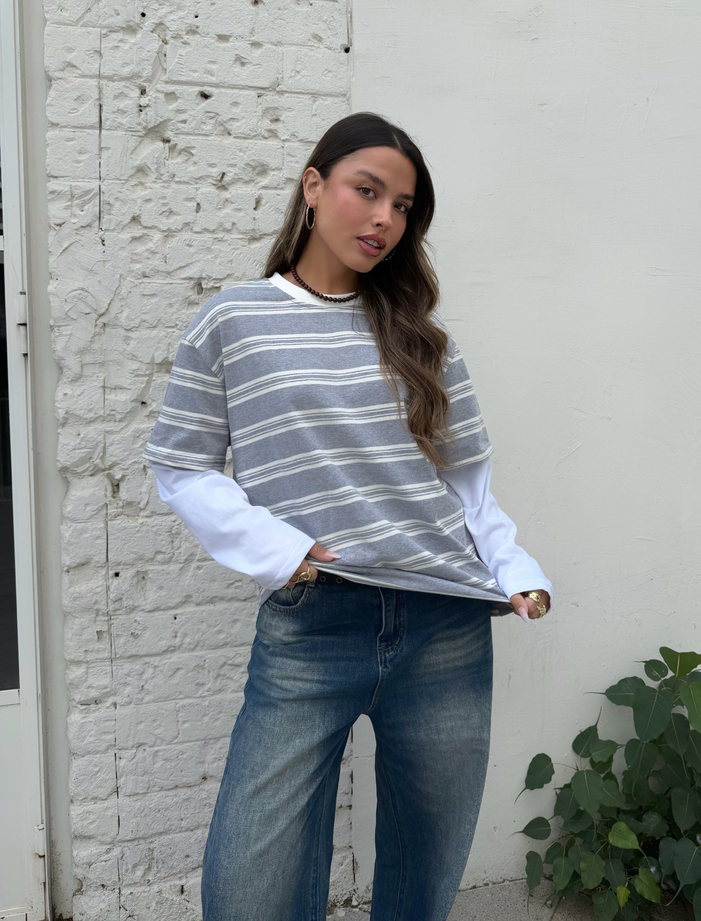 חולצת פסים ארוכה כפולה