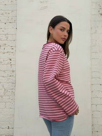 חולצת אוברסייז פסים רומי ורוד בורדו