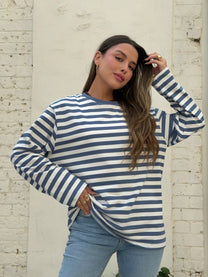 חולצת אוברסייז פסים רומי כחול לבן