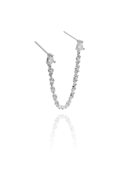 עגיל טיפה כפולה זירקונים מכסף אמיתי 925