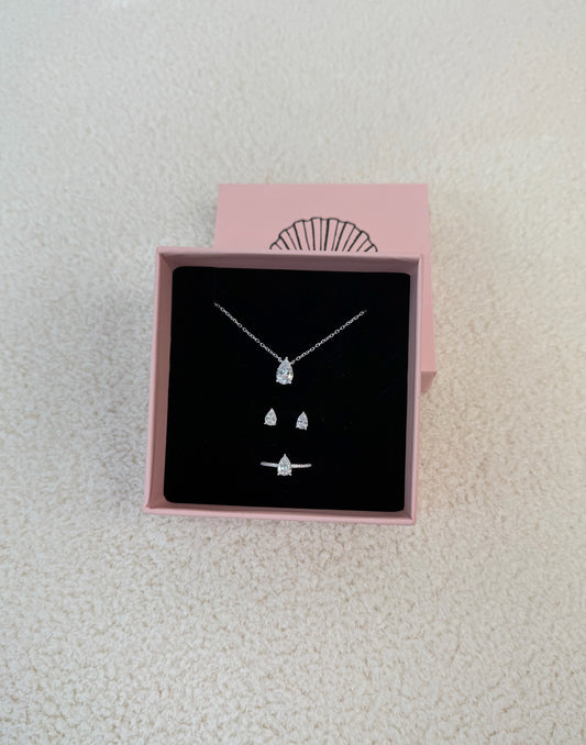 סט זירקון טיפה מכסף אמיתי 925 בכסף