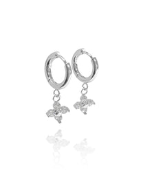 זוג עגילי חישוק פרח משובץ אל חלד