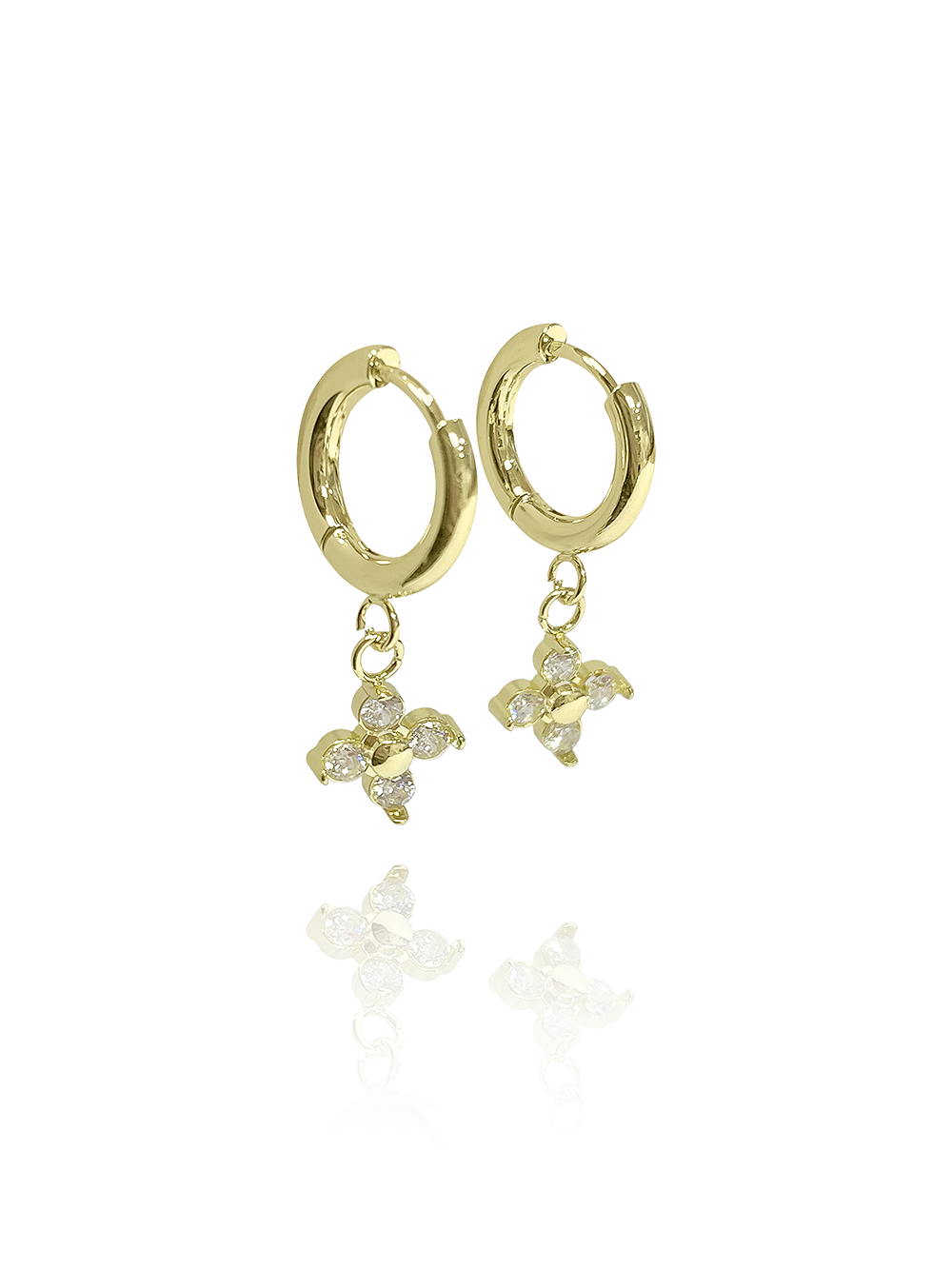 זוג עגילי חישוק פרח משובץ אל חלד