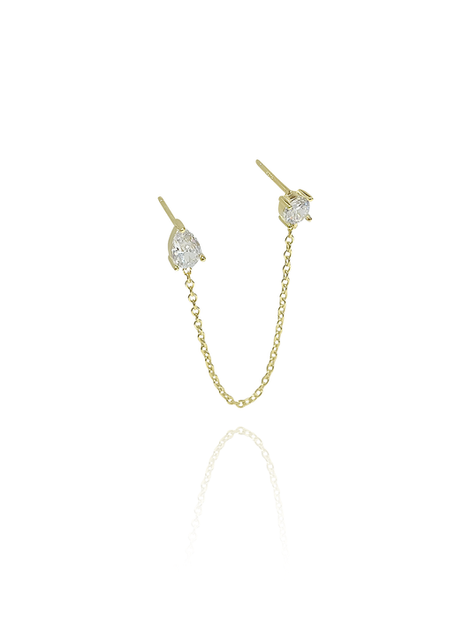 עגיל טיפה וזירקון בשילוב שרשרת מכסף אמיתי 925