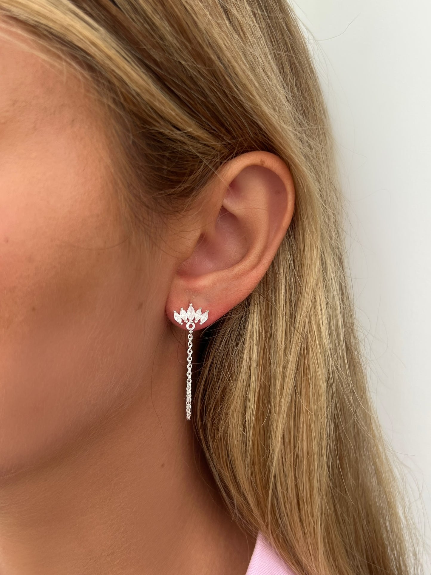 זוג עגילי פרח לוטוס בל שרשרת מכסף אמיתי 925