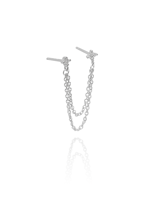 עגיל פרח בשילוב שרשרת זירקון מכסף אמיתי 925