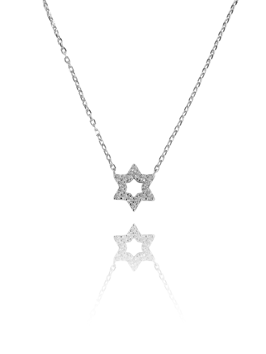 שרשרת מגן דוד משובץ צמודה מכסף אמיתי 925