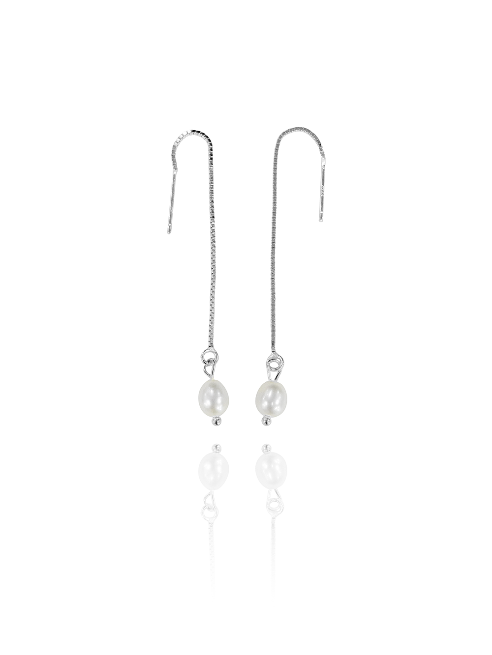 זוג עגילי שרוך פנינה קטנים מכסף אמיתי 925