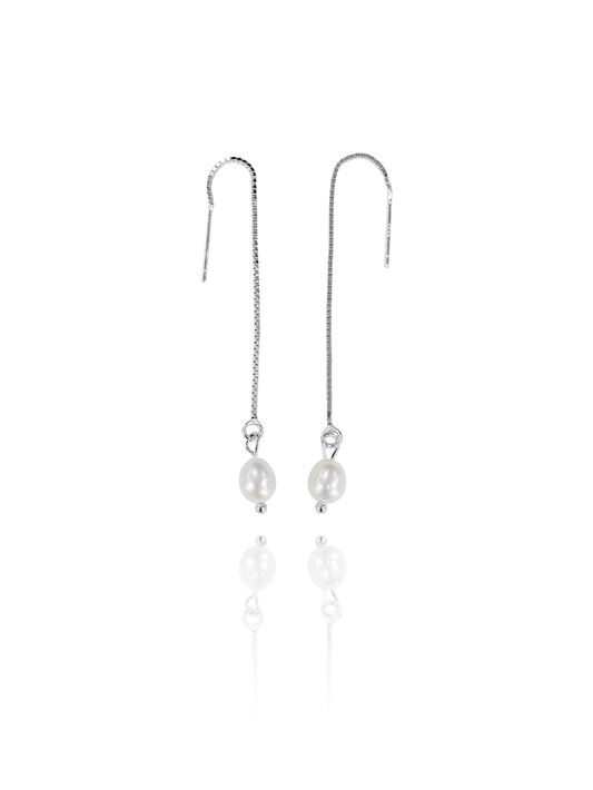 זוג עגילי שרוך פנינה קטנים מכסף אמיתי 925