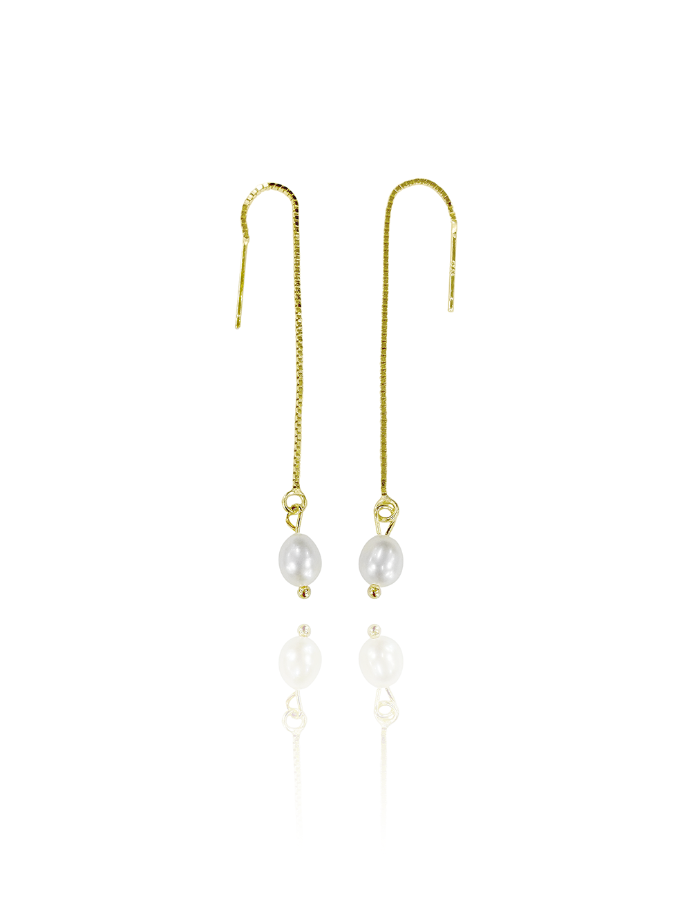 זוג עגילי שרוך פנינה קטנים מכסף אמיתי 925