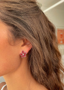 זוג עגילי פרח קיילי מיני בורדו