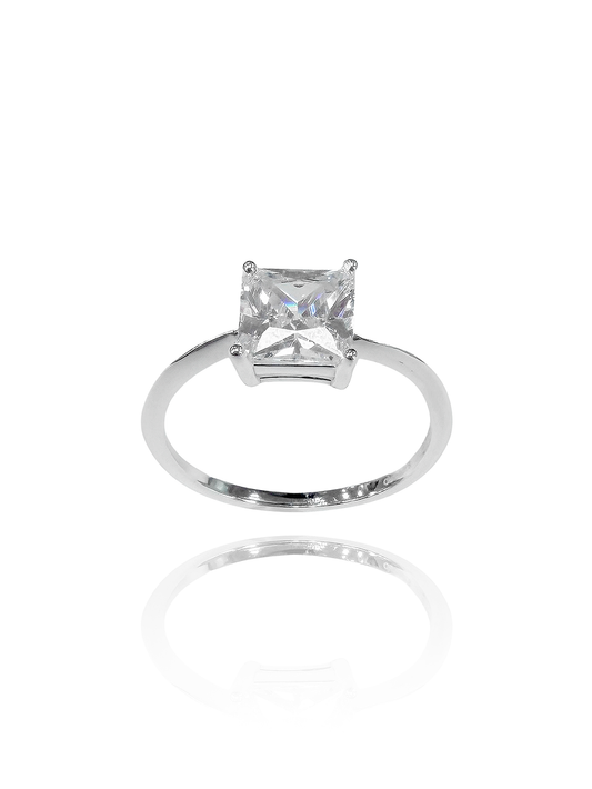 טבעת זירקון ריבוע מכסף אמיתי 925