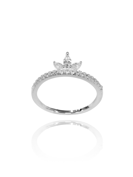 טבעת פס פרח לוטוס עדינה מכסף אמיתי 925