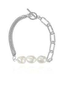 צמיד גורמט פנינים סוגר טי מכסף אמיתי 925.