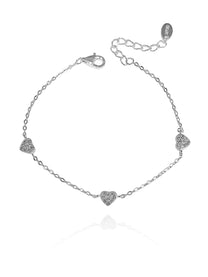 צמיד לבבות משובצים מכסף אמיתי 925