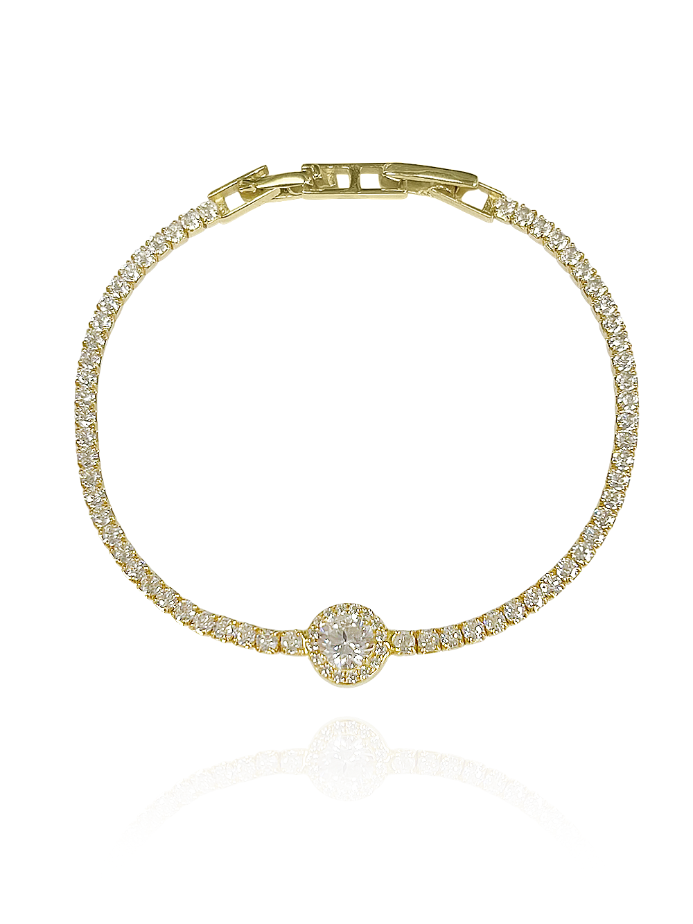 צמיד טניס אבן מרכזית מכסף אמיתי 925