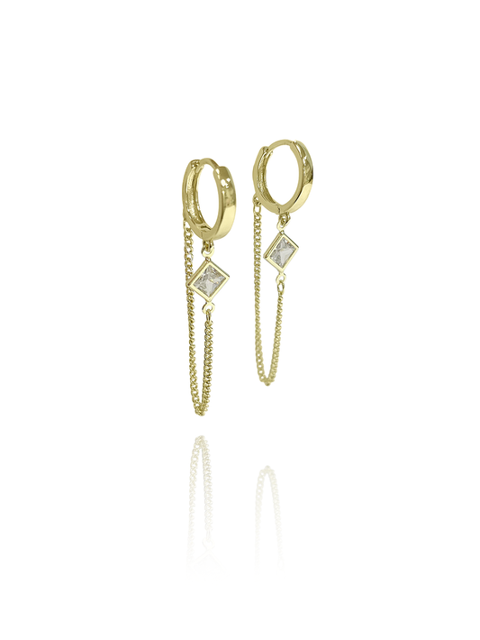 זוג עגילי חישוק ריבוע בשילוב שרשרת