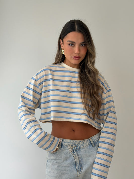חולצת קרופ פסים תכלת