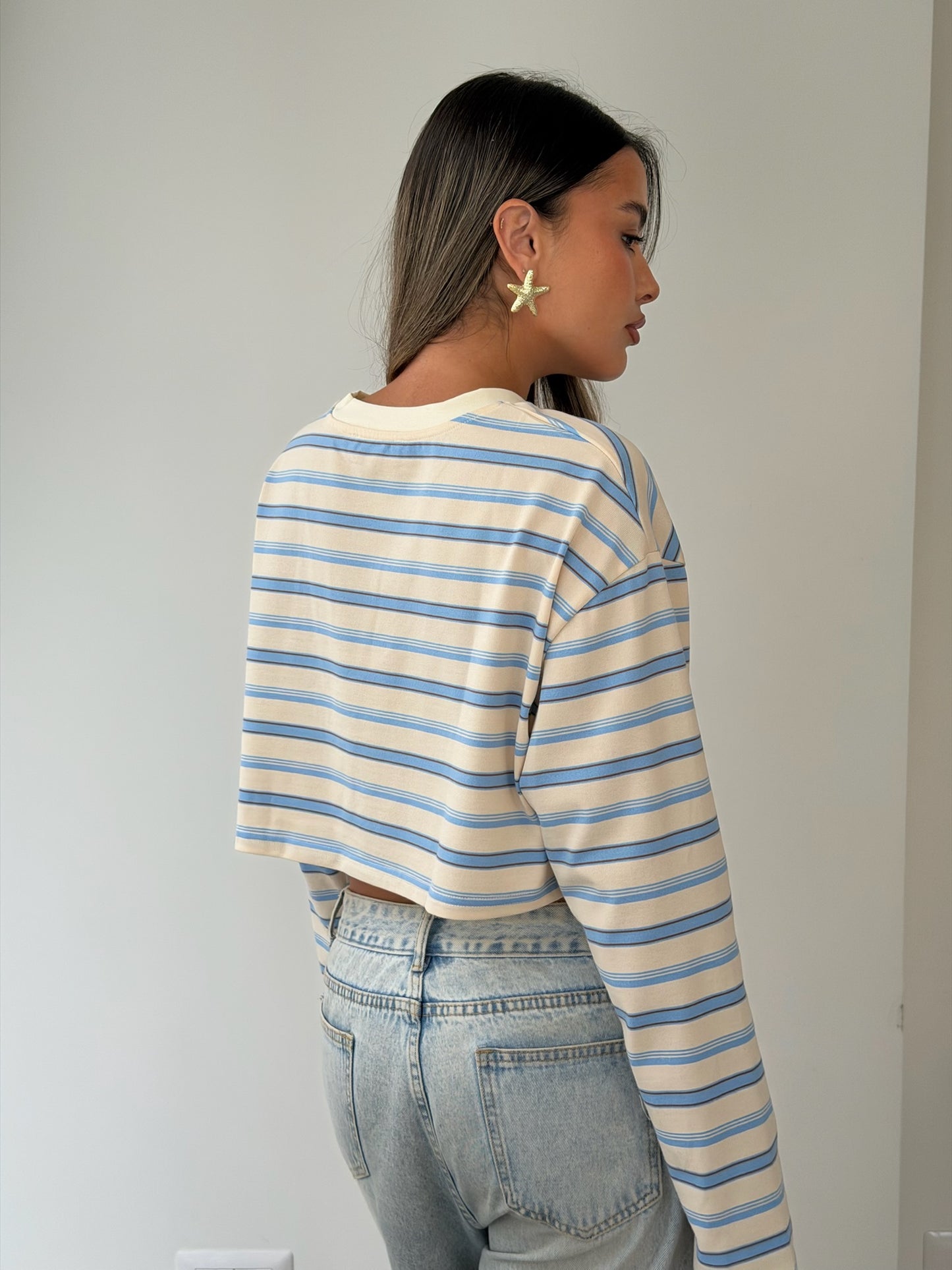 חולצת קרופ פסים תכלת