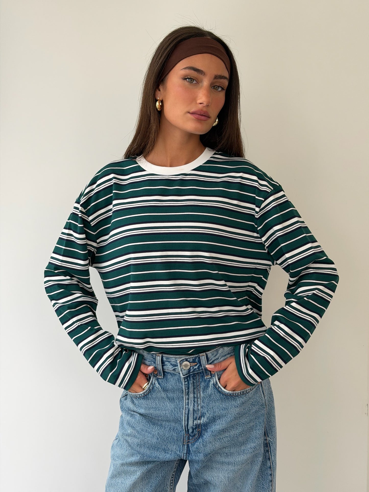 טי שירט אוברסייז פסים ירוק