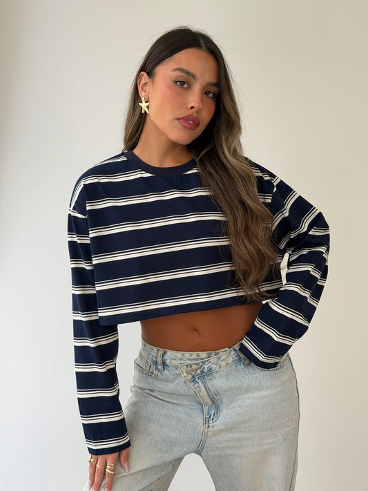 חולצת קרופ פסים נייבי