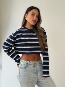 חולצת קרופ פסים נייבי