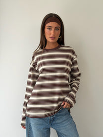 טי שירט אוברסייז פסים חום