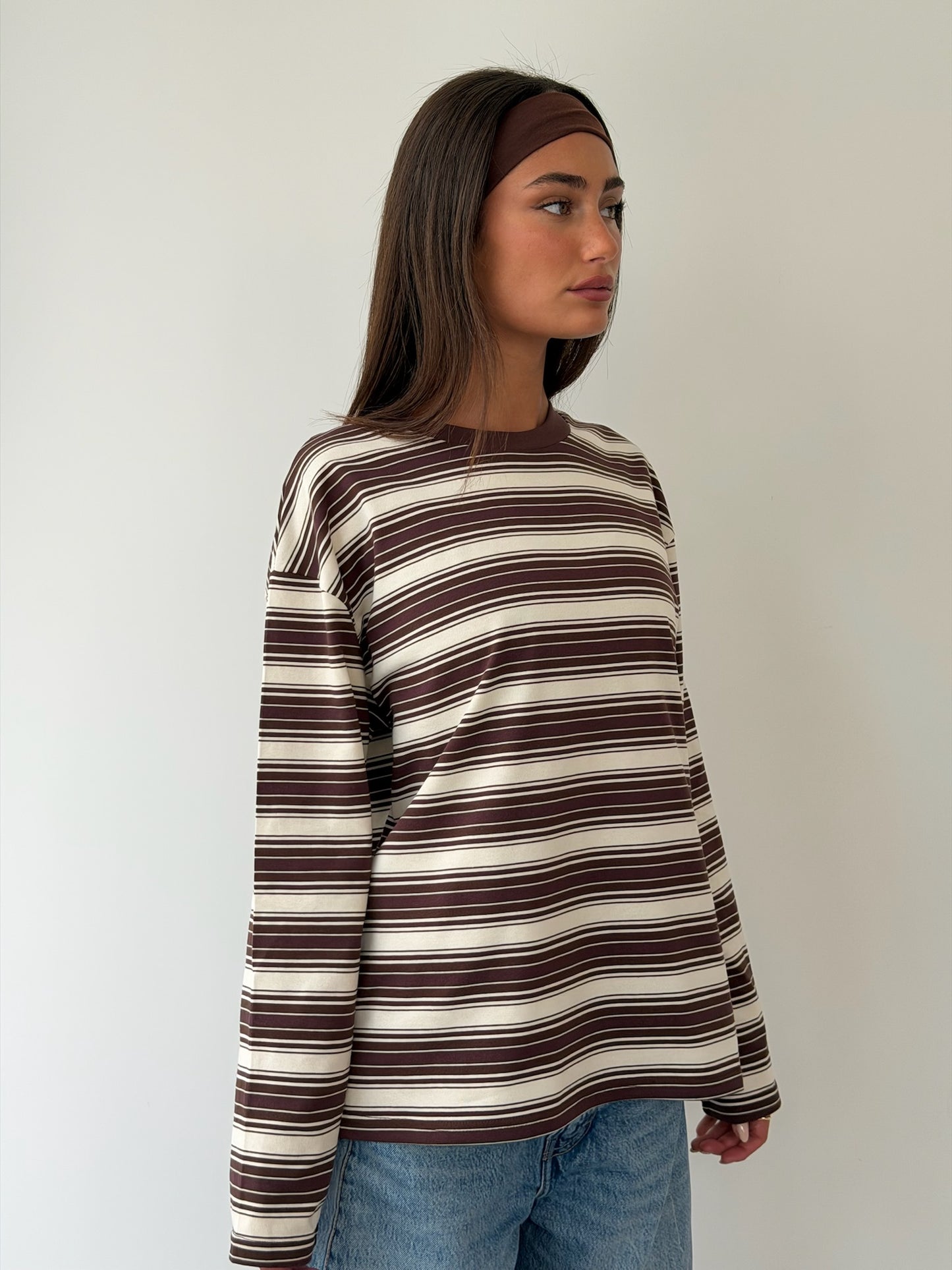 טי שירט אוברסייז פסים חום