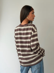 טי שירט אוברסייז פסים חום