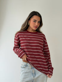 טי שירט אוברסייז פסים בורדו