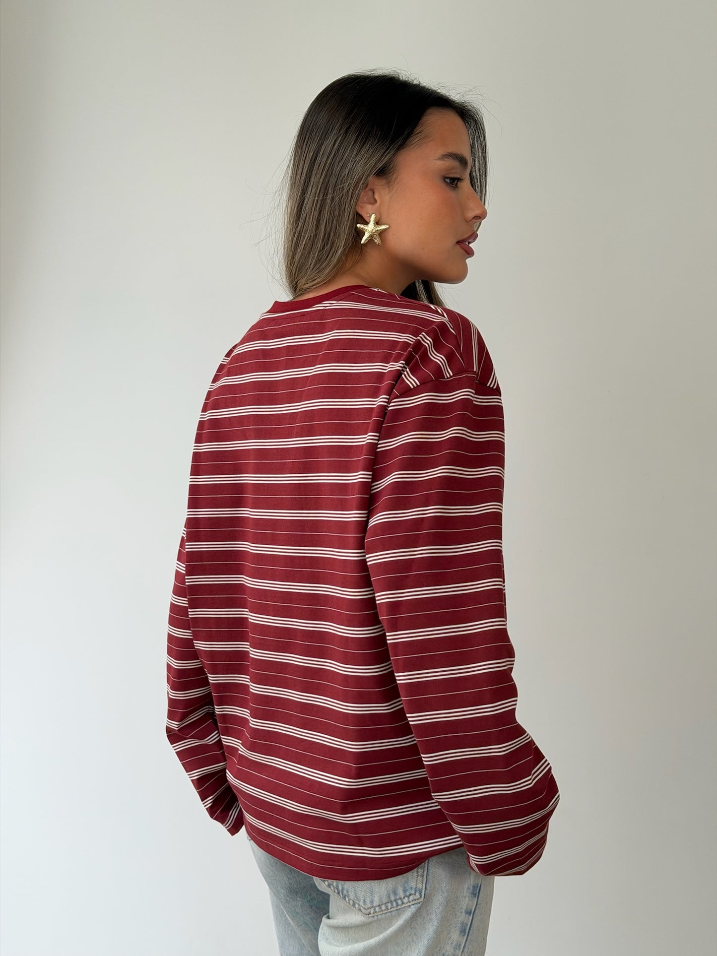 טי שירט אוברסייז פסים בורדו